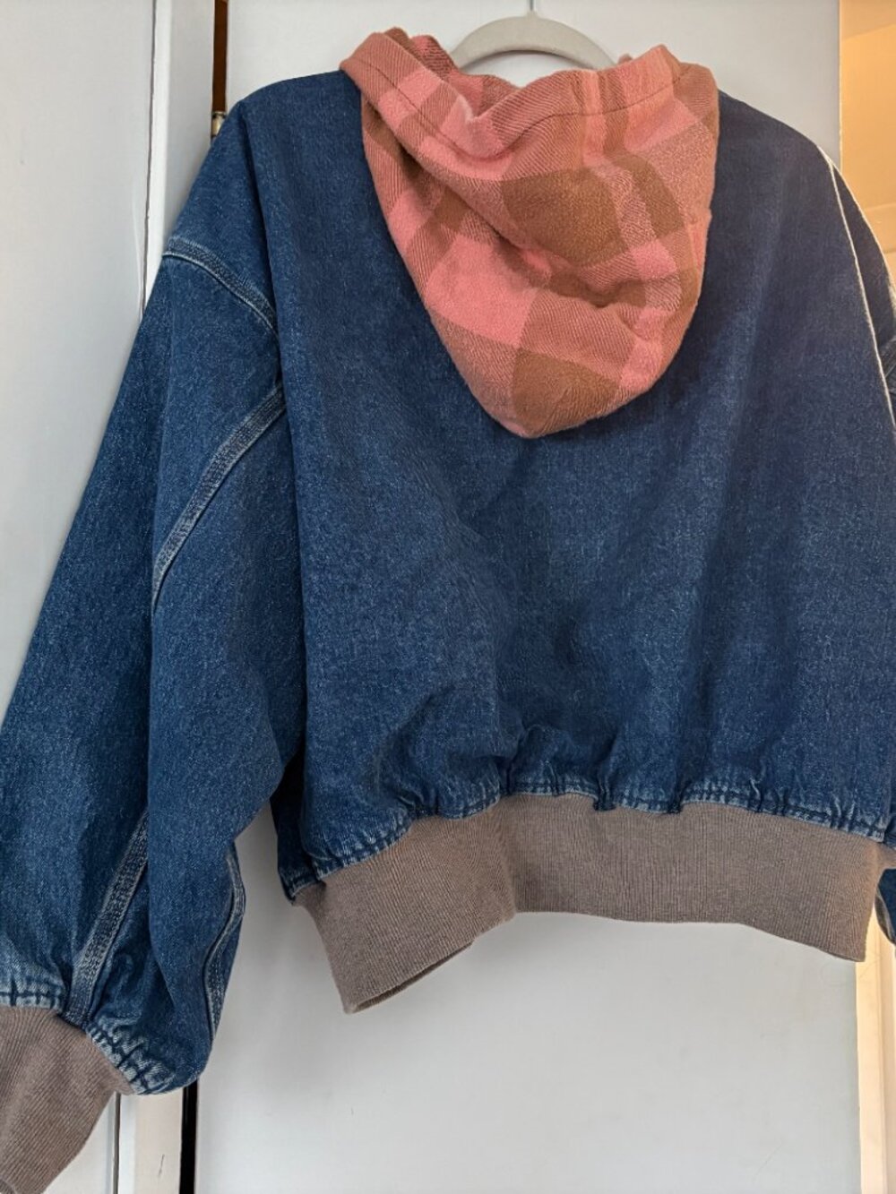 POLO Ralph Lauren Contrast Flannel & Denim Cropped hooded Jacket - Size Small - Picture 2 of 3
